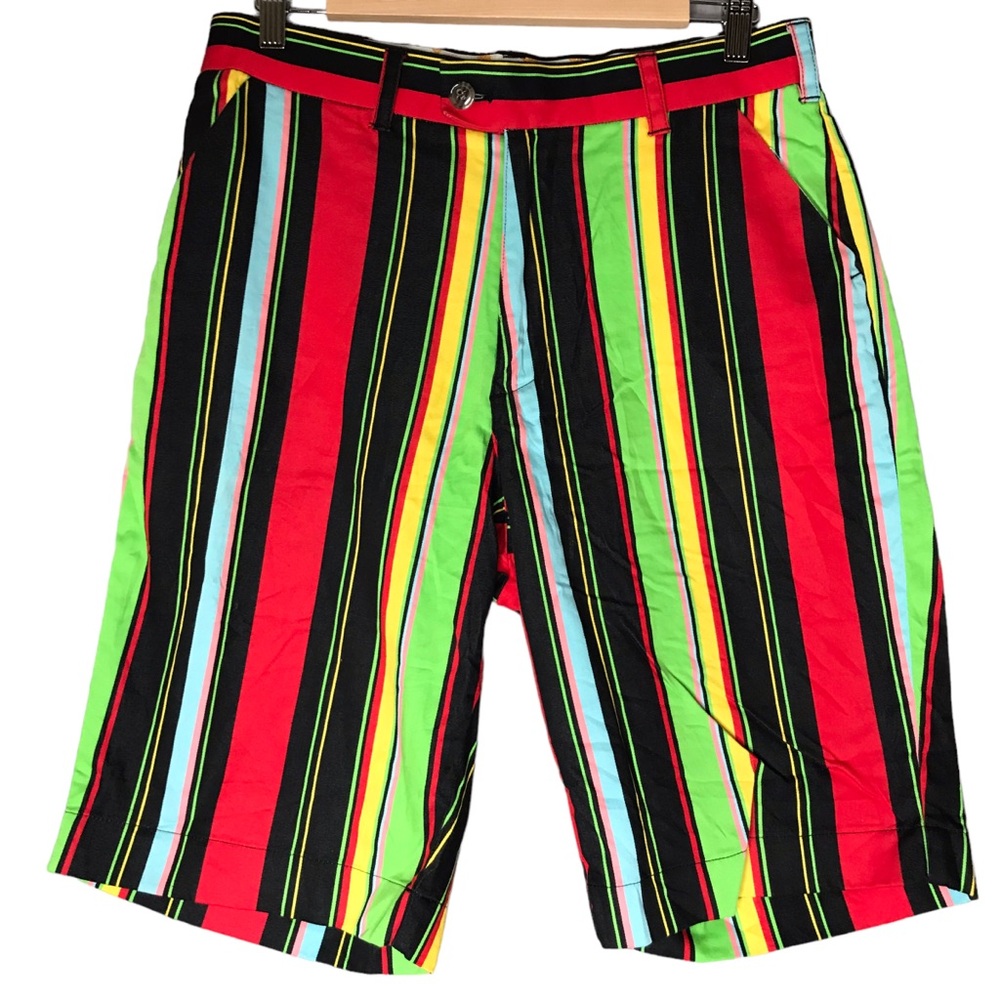 Loudmouth Golf Shorts Vertical Stripes Multicoloured Cotton Blend Men’s Waist 32
